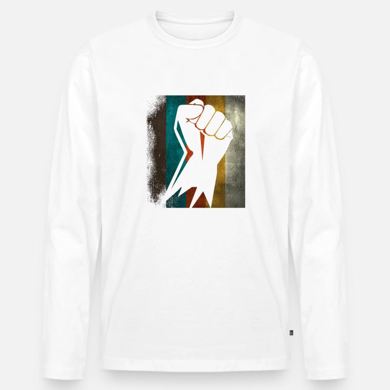 Revolution erhobene Faust bunt - Männer Premium Bio Langarmshirt - Weiß