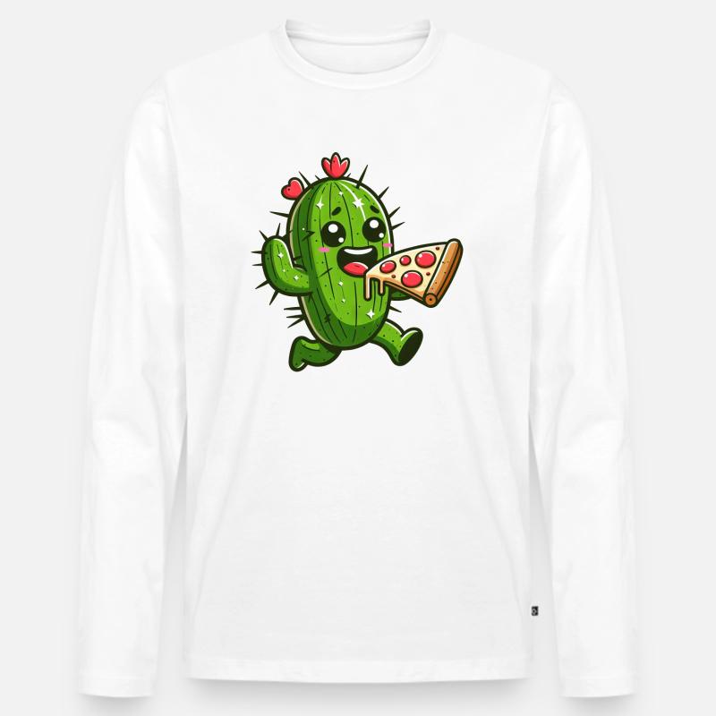 Süßer Kaktus Pizza Herz Comic - Männer Premium Bio Langarmshirt - undefined