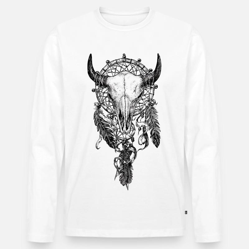 Skull Dreamcatcher Tattoo - Männer Premium Bio Langarmshirt - Weiß