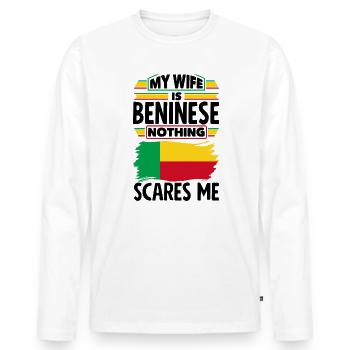 Béninois Bénin Drapeau Béninois Citation - T-shirt manches longues Premium bio Homme - blanc - Devant - Nico (187cm)