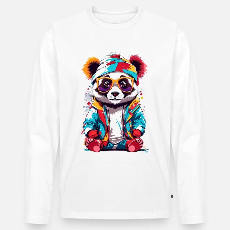 Coole Panda - Männer Premium Bio Langarmshirt - Weiß