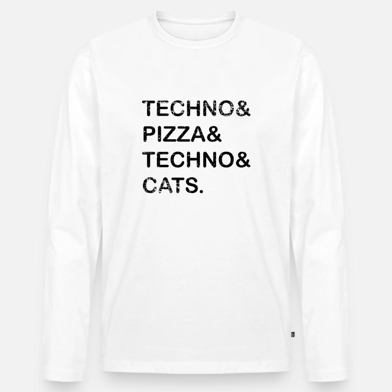 Techno Pizza Techno Cat's Gift - T-shirt manches longues Premium bio Homme - blanc