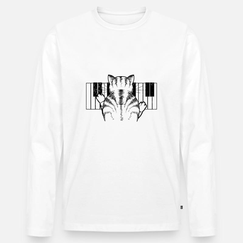 Klavier Katze - Männer Premium Bio Langarmshirt - Weiß