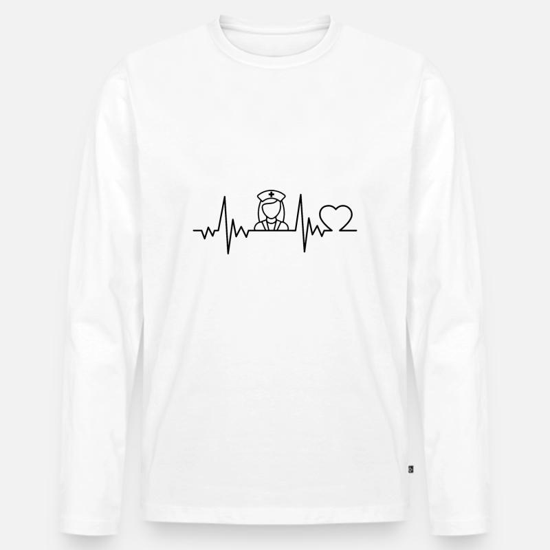 Krankenschwester Herzschlag - Männer Premium Bio Langarmshirt - Weiß