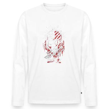 Streetwear Design "Back the Fuck Off" - Männer Premium Bio Langarmshirt - Weiß - Vorne - Nico (187cm)