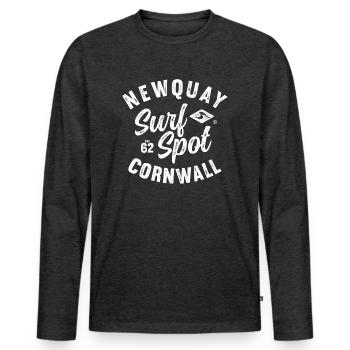 CORNWALL NEWQUAY SURF DESIGN GESTEMPELT - Männer Premium Bio Langarmshirt - Anthrazit meliert - Vorne - Nico (187cm)