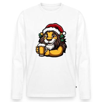 Lion Noël Bière Drôle - T-shirt manches longues Premium bio Homme - blanc - Devant - Nico (187cm)