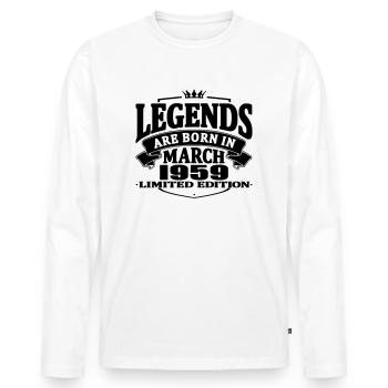 Legends are born in march 1959 - Men's Premium Organic Long Sleeve Shirt - white - Front - Nico (187cm)