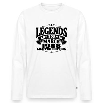 Die Legenden sind im März 1988 geboren - Männer Premium Bio Langarmshirt - Weiß - Vorne - Nico (187cm)