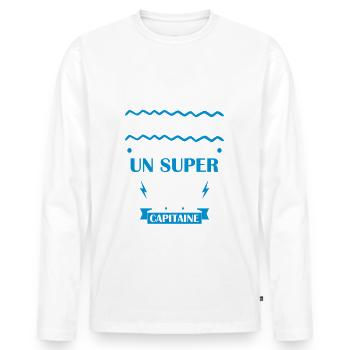 papa génial mais aussi capitaine, fête des pères - T-shirt manches longues Premium bio Homme - blanc - Devant - Nico (187cm)
