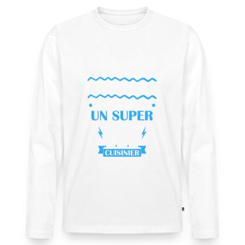 papa génial cuisinier, cadeau fête des pères - T-shirt manches longues Premium bio Homme - blanc - Devant - Nico (187cm)