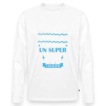 Papa génial cavalier, cadeau fête des pères - T-shirt manches longues Premium bio Homme - blanc - Devant - Nico (187cm)