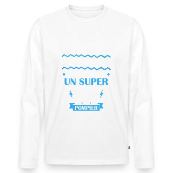 papa génial pompier, cadeau fête des pères - T-shirt manches longues Premium bio Homme - blanc - Devant - Nico (187cm)