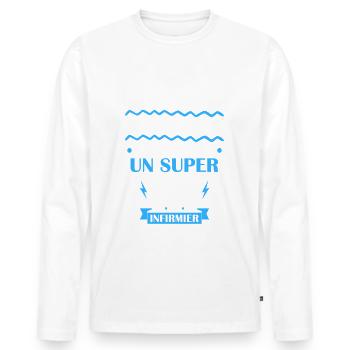 papa génial infirmier, cadeau fête des pères - T-shirt manches longues Premium bio Homme - blanc - Devant - Nico (187cm)