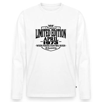 Limited edition april 1973 - Men's Premium Organic Long Sleeve Shirt - white - Front - Nico (187cm)