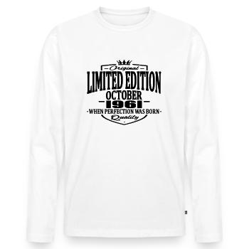 Limited edition october 1961 - Men's Premium Organic Long Sleeve Shirt - white - Front - Nico (187cm)