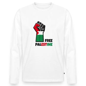 Poing levé avec drapeau palestine. Free Palestine - T-shirt manches longues Premium bio Homme - blanc - Devant - Nico (187cm)
