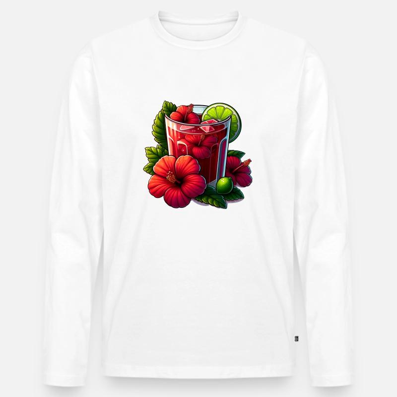 Hibiskustee mit roten Blüten - Männer Premium Bio Langarmshirt - Weiß