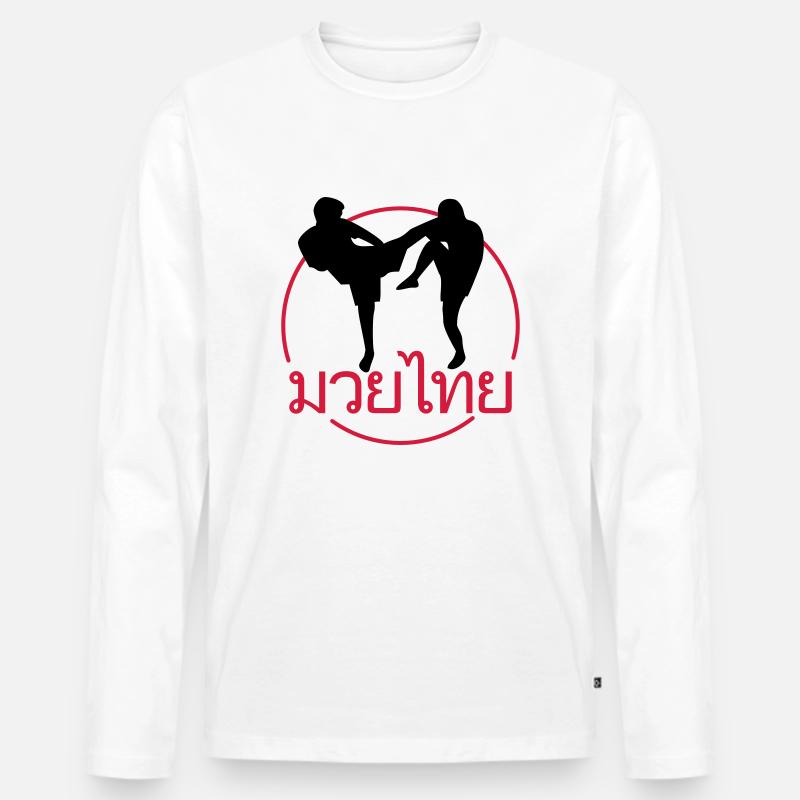 THAI BOXING FIGHTER - Männer Premium Bio Langarmshirt - Weiß