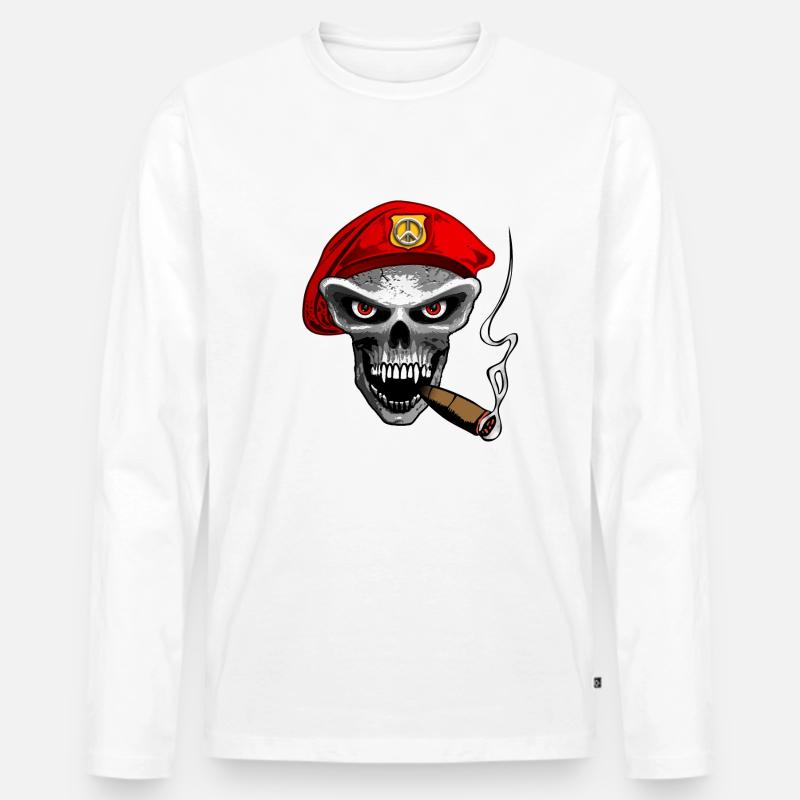 peace army skull - Männer Premium Bio Langarmshirt - Weiß