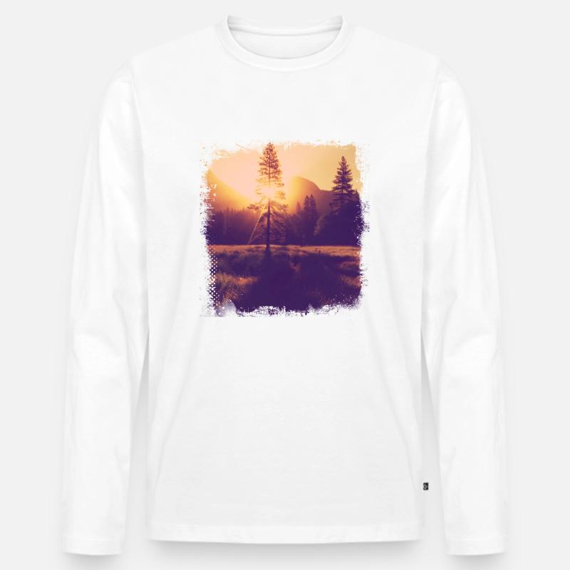 Baum Lichtung Sonnenschein - Männer Premium Bio Langarmshirt - Weiß