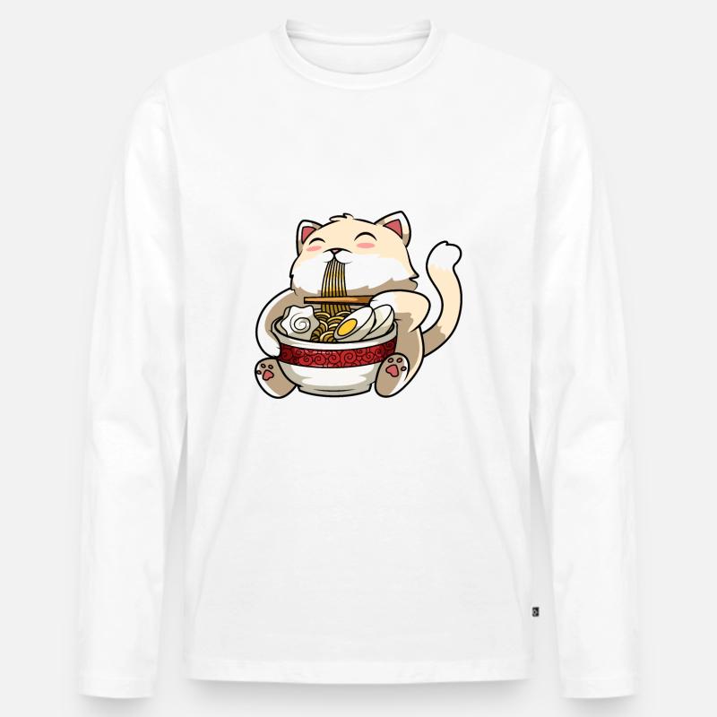 Ramen Katze - Männer Premium Bio Langarmshirt - Weiß