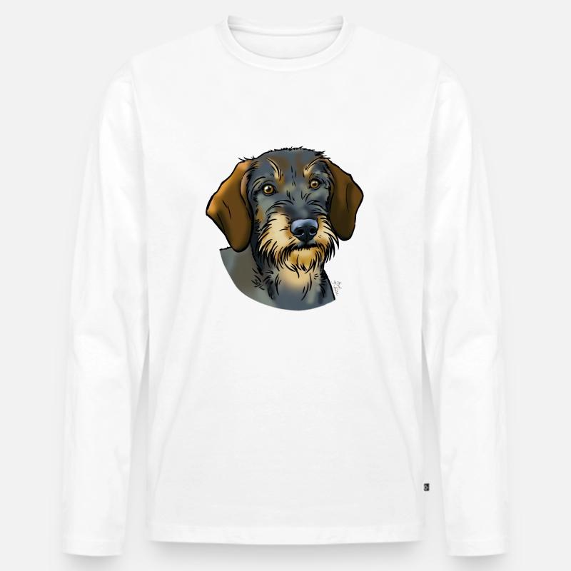 Wirehaired Dackel (ohne Text) leichte Textilien - Männer Premium Bio Langarmshirt - Weiß
