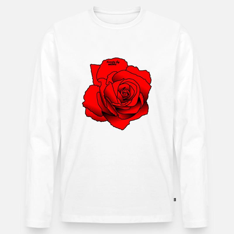 Rote Rose - Männer Premium Bio Langarmshirt - Weiß