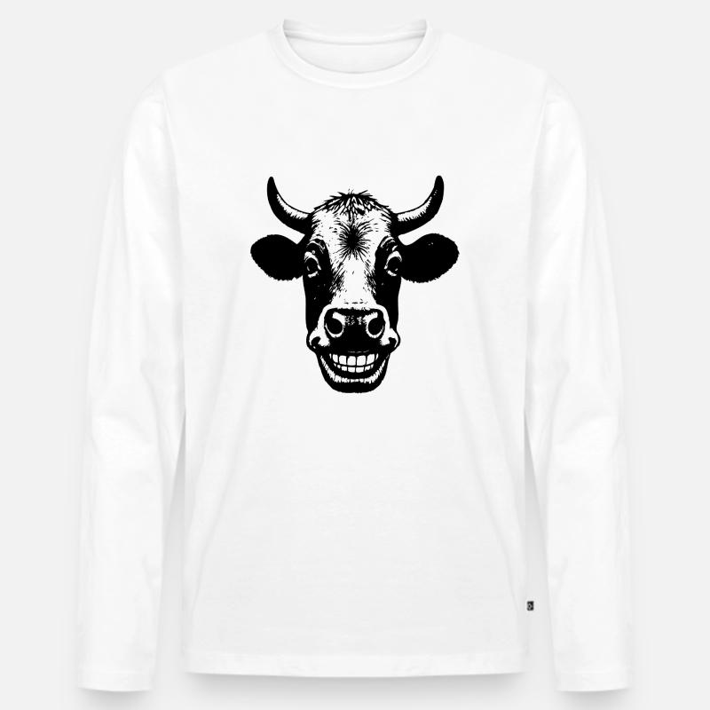 Grinning Cow - Men's Premium Organic Long Sleeve Shirt - white