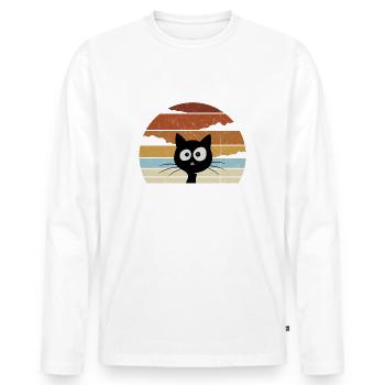 Funky Retro Style Sunset Funny Black Cat - Men's Premium Organic Long Sleeve Shirt - white - Front - Nico (187cm)