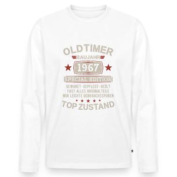Oldtimer Baujahr 1967 Jahrgang 55 Geburtstag - Männer Premium Bio Langarmshirt - Weiß - Vorne - Nico (187cm)