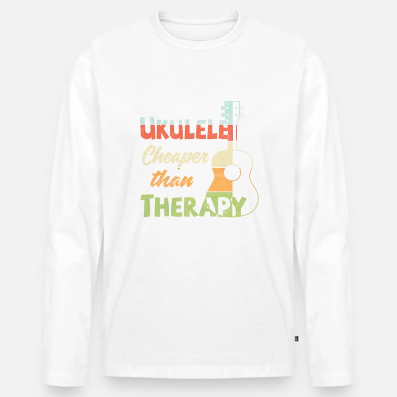 Ukulele! Cheaper than therapy - Männer Premium Bio Langarmshirt - Weiß