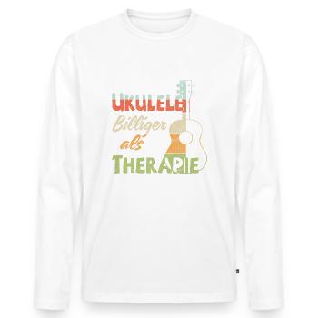 Ukulele! Billiger als Therapie - Männer Premium Bio Langarmshirt - Weiß - Vorne - Nico (187cm)