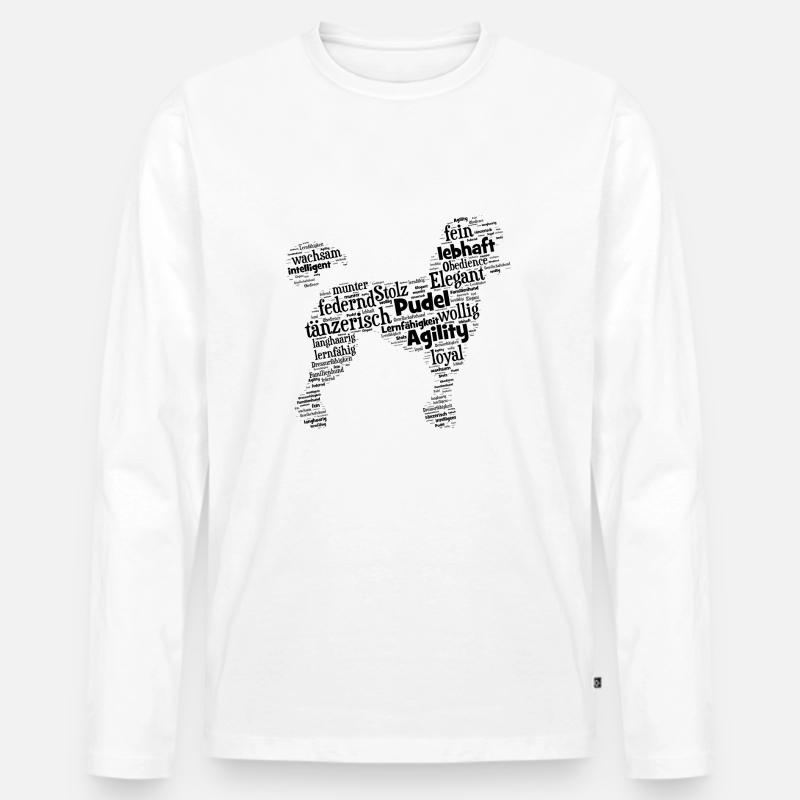 Pudel Charaktershirt Wordcloud - Männer Premium Bio Langarmshirt - Weiß