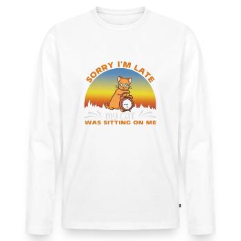Chat mignon roux - T-shirt manches longues Premium bio Homme - blanc - Devant - Nico (187cm)