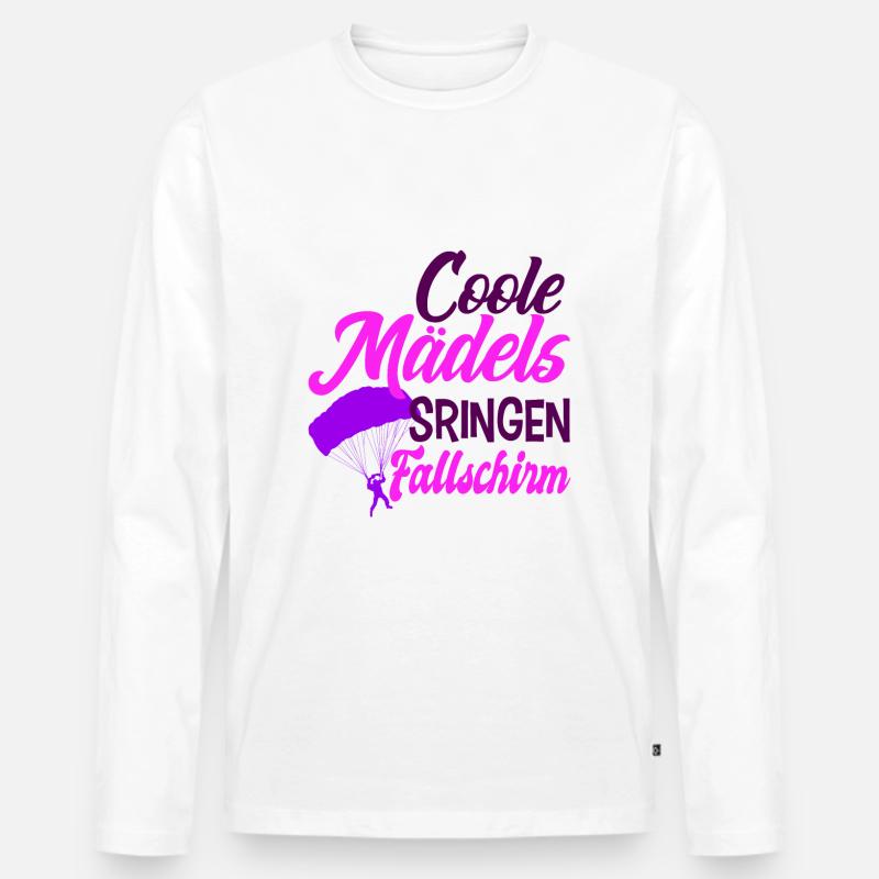 Coole Mädels Springen Fallschirm Skydive - Männer Premium Bio Langarmshirt - Weiß