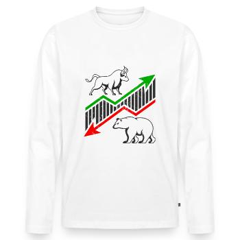 Bulle vs Bär - Börse - Männer Premium Bio Langarmshirt - Weiß - Vorne - Nico (187cm)