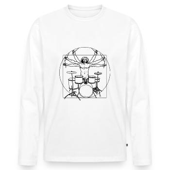 Drummer Schlagzeug Da Vinci - Männer Premium Bio Langarmshirt - Weiß - Vorne - Nico (187cm)