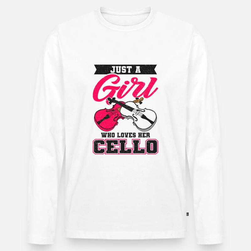 Cello Mädchen - Männer Premium Bio Langarmshirt - Weiß