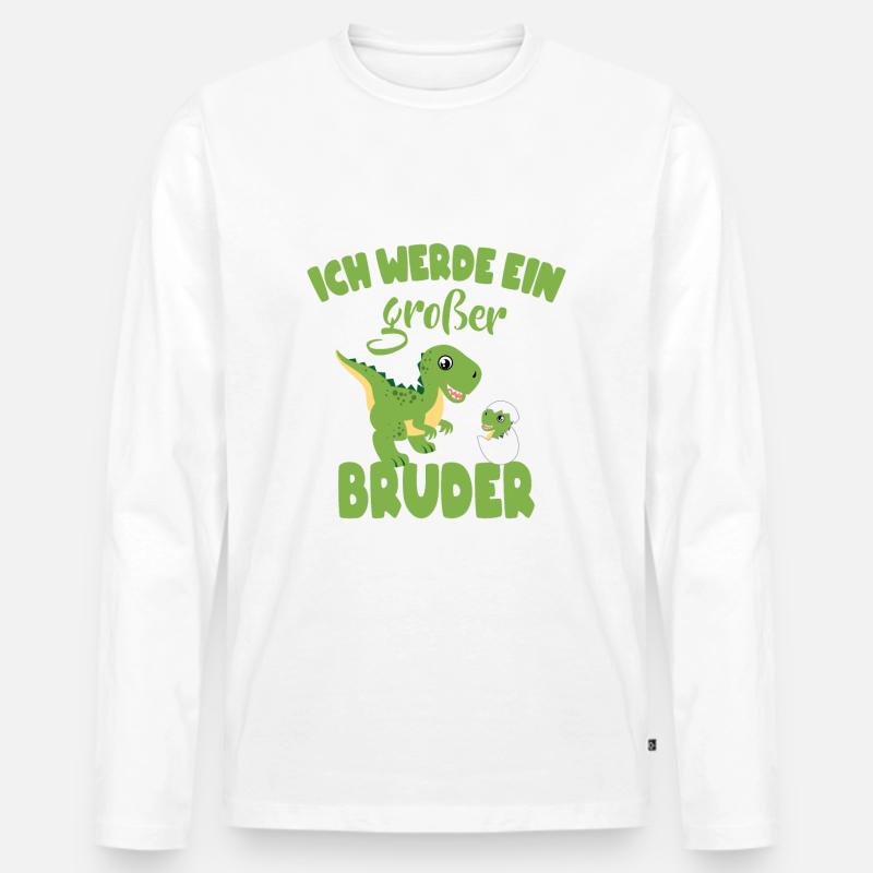 Großer Bruder Dinosaurier - Männer Premium Bio Langarmshirt - Weiß