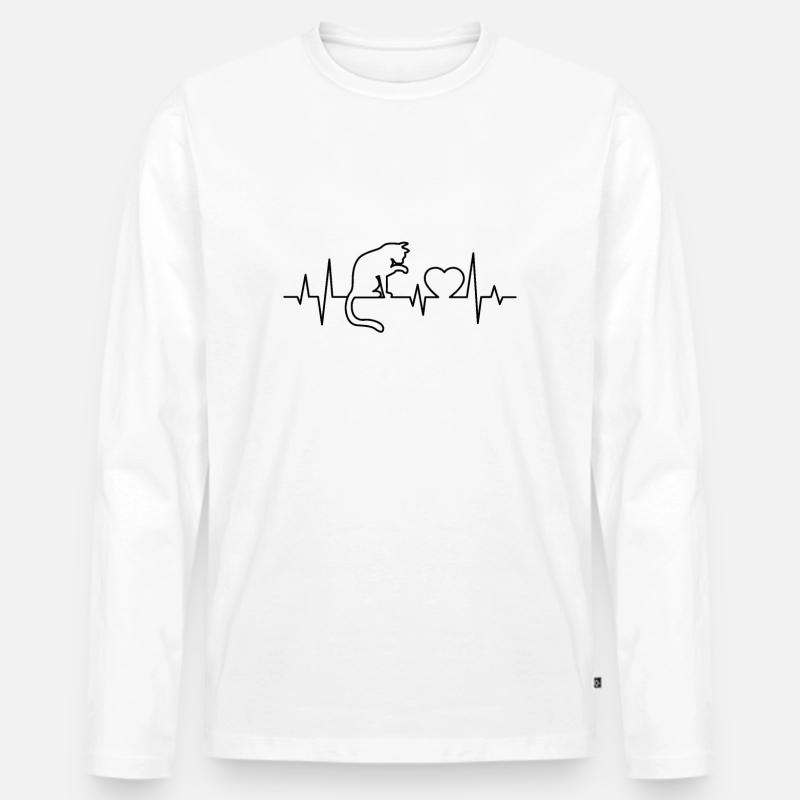 Katze Herzschlag - Männer Premium Bio Langarmshirt - Weiß