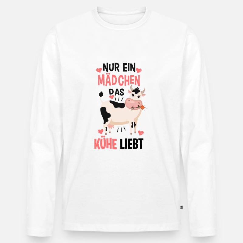 Kühe Mädchen - Männer Premium Bio Langarmshirt - Weiß