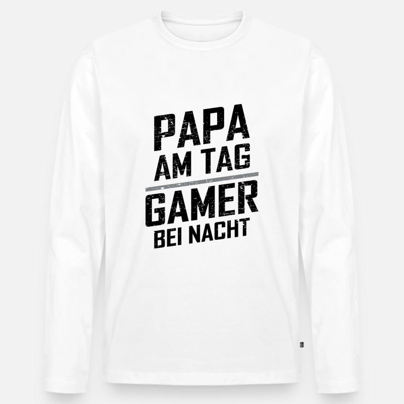 Gamer Papa - Männer Premium Bio Langarmshirt - Weiß
