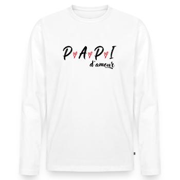 Papi d'amour Cadeau papi fête grand père original - T-shirt manches longues Premium bio Homme - blanc - Devant - Nico (187cm)