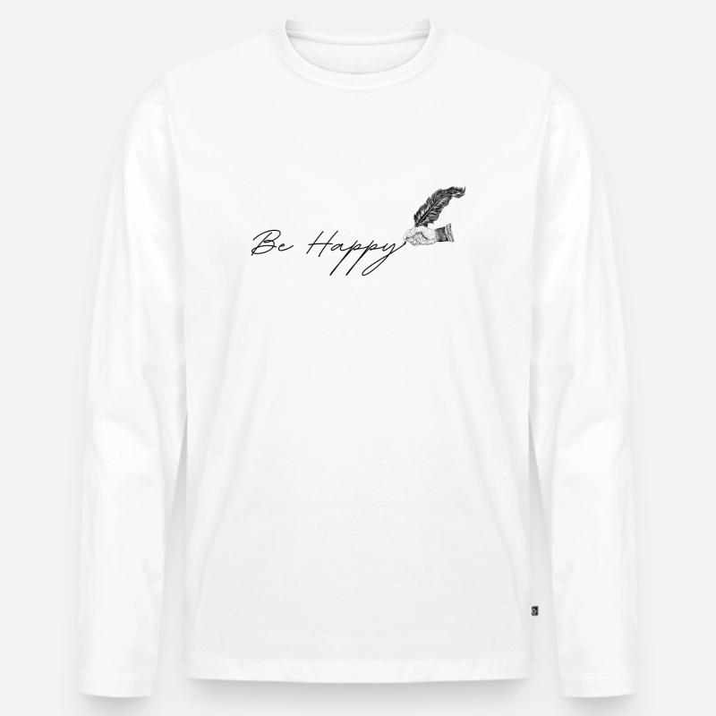 Be Happy - Männer Premium Bio Langarmshirt - Weiß