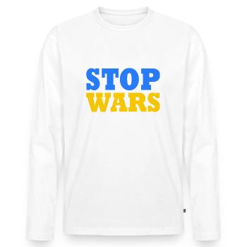 Stop war - T-shirt manches longues Premium bio Homme - blanc - Devant - Nico (187cm)