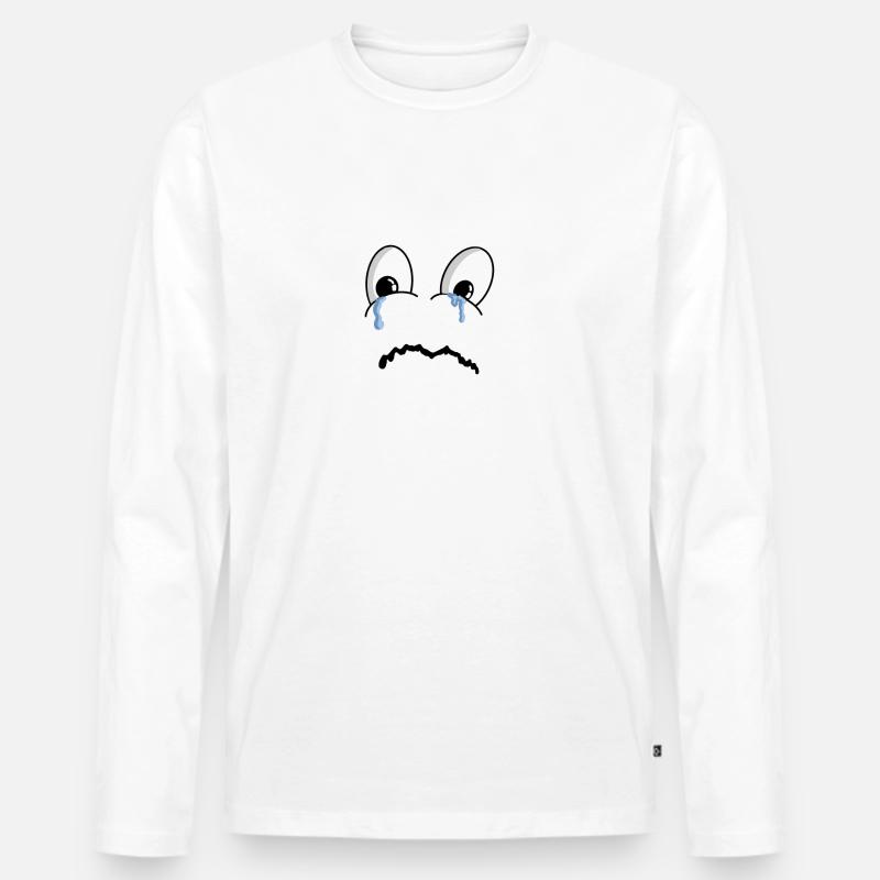 Trauriges Gesicht Comic tränen - Männer Premium Bio Langarmshirt - Weiß