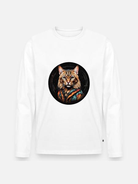 Bengal cat Bengal cat portrait watercolor technique - Men's Premium Organic Long Sleeve Shirt - white