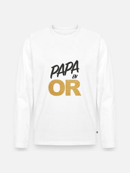 Papa en Or - T-shirt manches longues Premium bio Homme - blanc