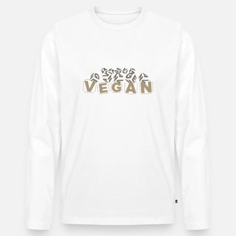 "V-E-G-A-N" Buchstabenwürfel hellbraun - Männer Premium Bio Langarmshirt - Weiß